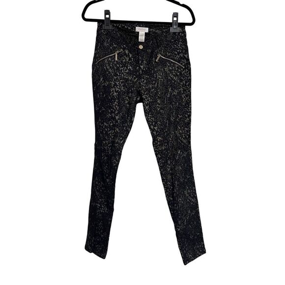 Cache Pants Womens Size 6 Brown Gold Skinny Shimmer Zip Pockets Textured Stretch - Picture 1 of 9